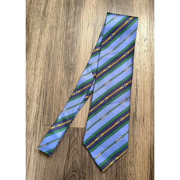 Gucci Men's Vintage Silk Blue Stripe Abstract Belt Print Tie Made in Italy - Picture 1 of 7